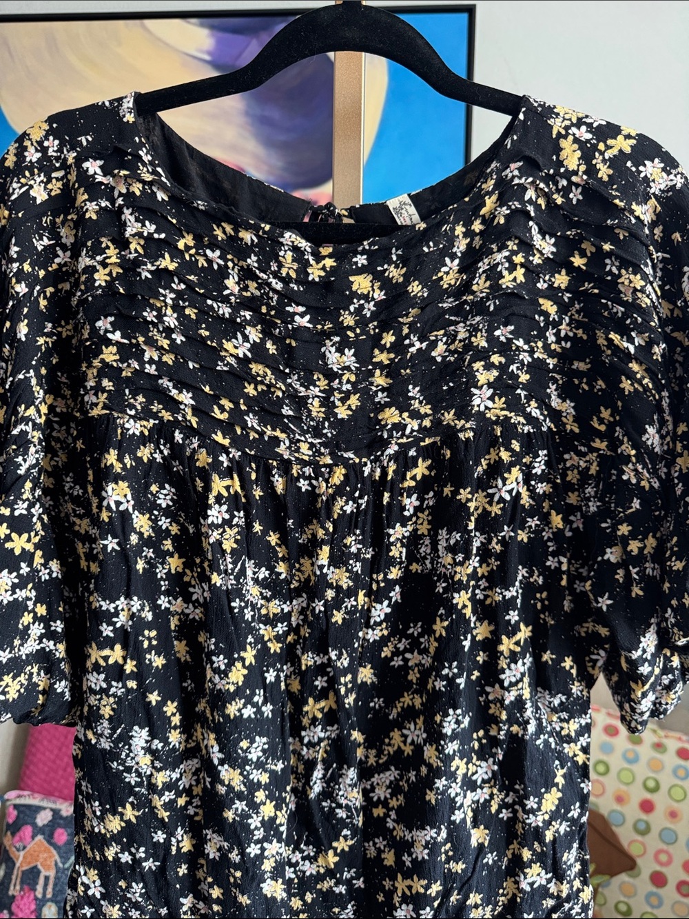 Free People Intimately Dessa Floral Bodysuit Size L Boho Puff Sleeve Peasant Top - Picture 3 of 11